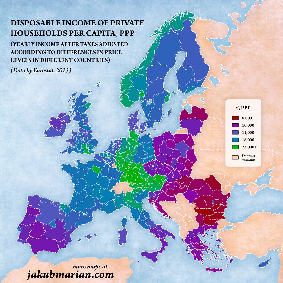 elOrdenMundial's tweet photo. Renta disponible per cápita en Europa. ¿Quién dijo que somos todos iguales...? vía @JakubMarian https://t.co/e9YXYOdhV2
