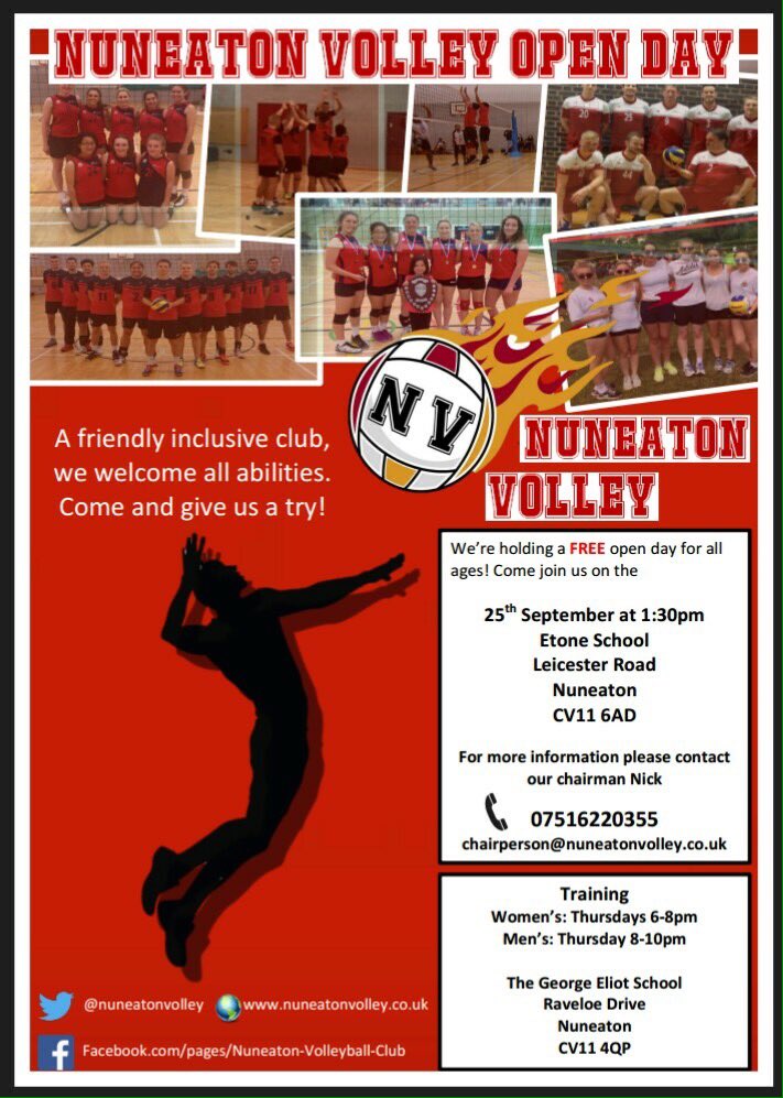 Inspired by the Olympics? Come to our Volleyball Open Day on the 25th September starting at 1.30pm at Etone College.