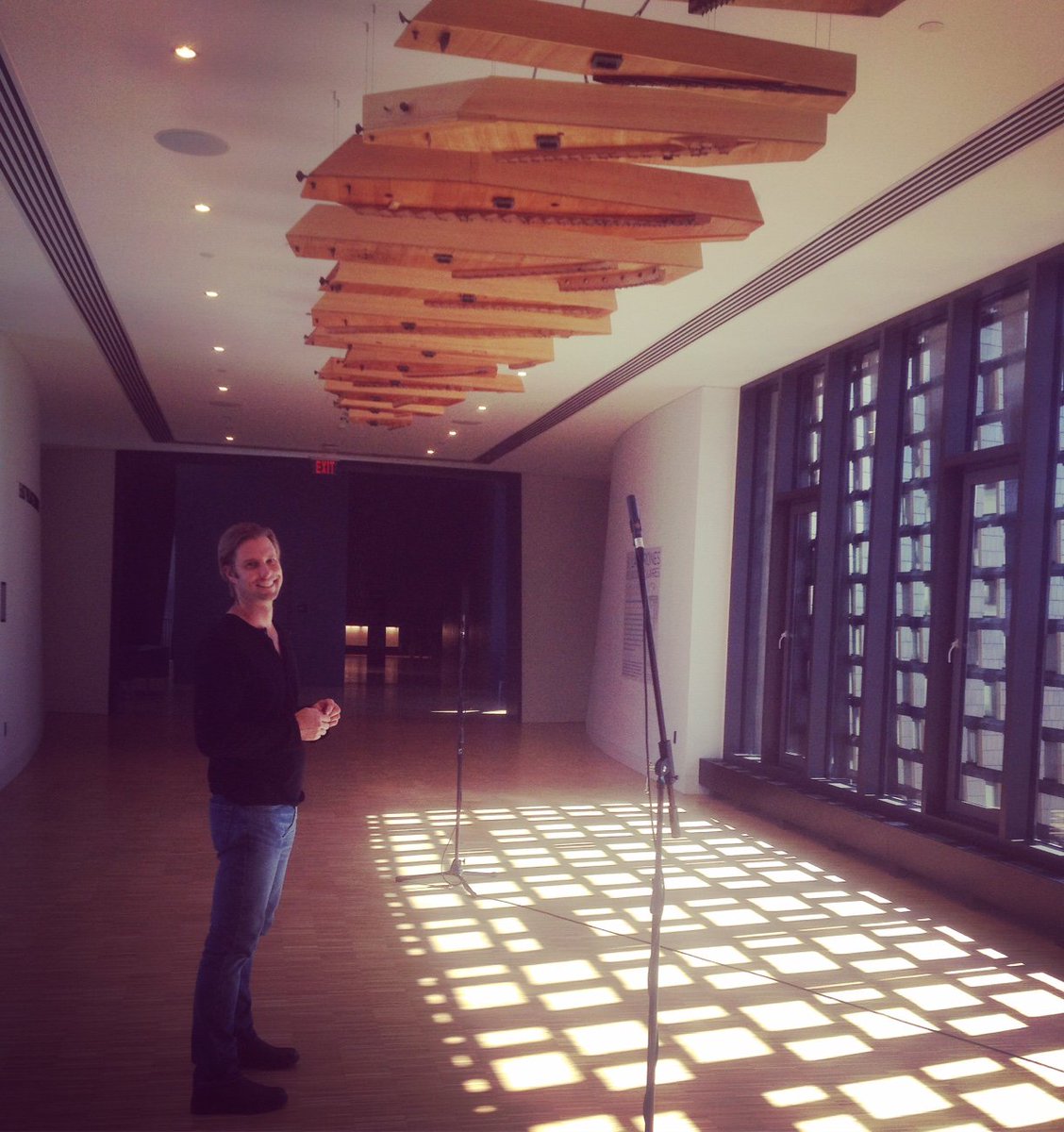nmc_canada's tweet photo. #PatrickMarold is back at #StudioBell tuning soundboards & recording tones from his "Solar Drones" public art piece. https://t.co/DXJlG46DWF