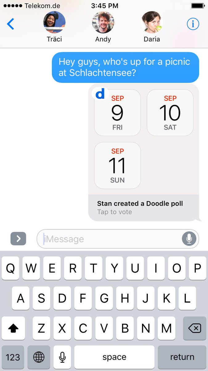 We proudly present: our new Doodle iMessage App for iOS 10 - real messaging productivity apple.co/2cy0LyR 📅 👍