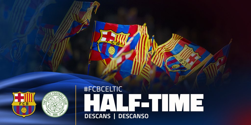 FCBarcelona's tweet photo. HALF-TIME: Barça lead Celtic 2-0 thanks to a brace from Messi (3' &amp; 27') #FCBlive https://t.co/Xp7R1BwbmP