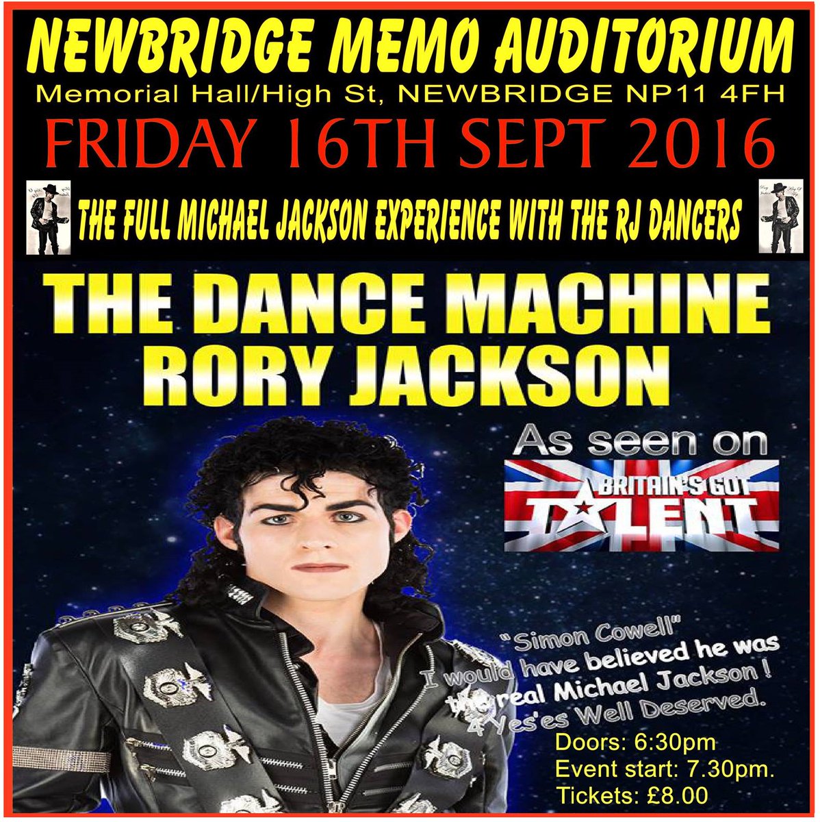 NewbridgeMemo's tweet photo. Looking forward to this Friday. #RoryJackson #MichaelJacksonTribute https://t.co/403Au6lof9 https://t.co/YE5iHOInk6