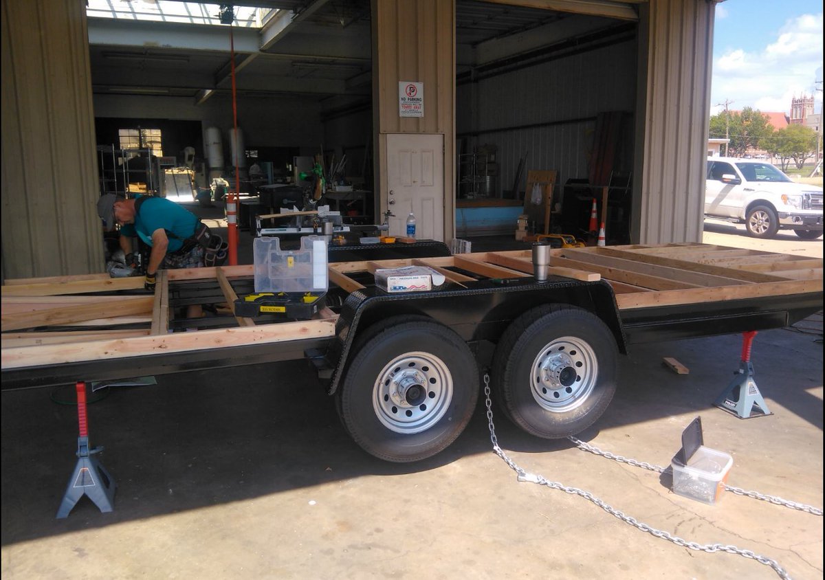 PrototekOKC's tweet photo. The beginnings of @OdysseyOLA TinyHouse build at Prototek. What a cool way for students to learn math! https://t.co/IL3GOiBcGH