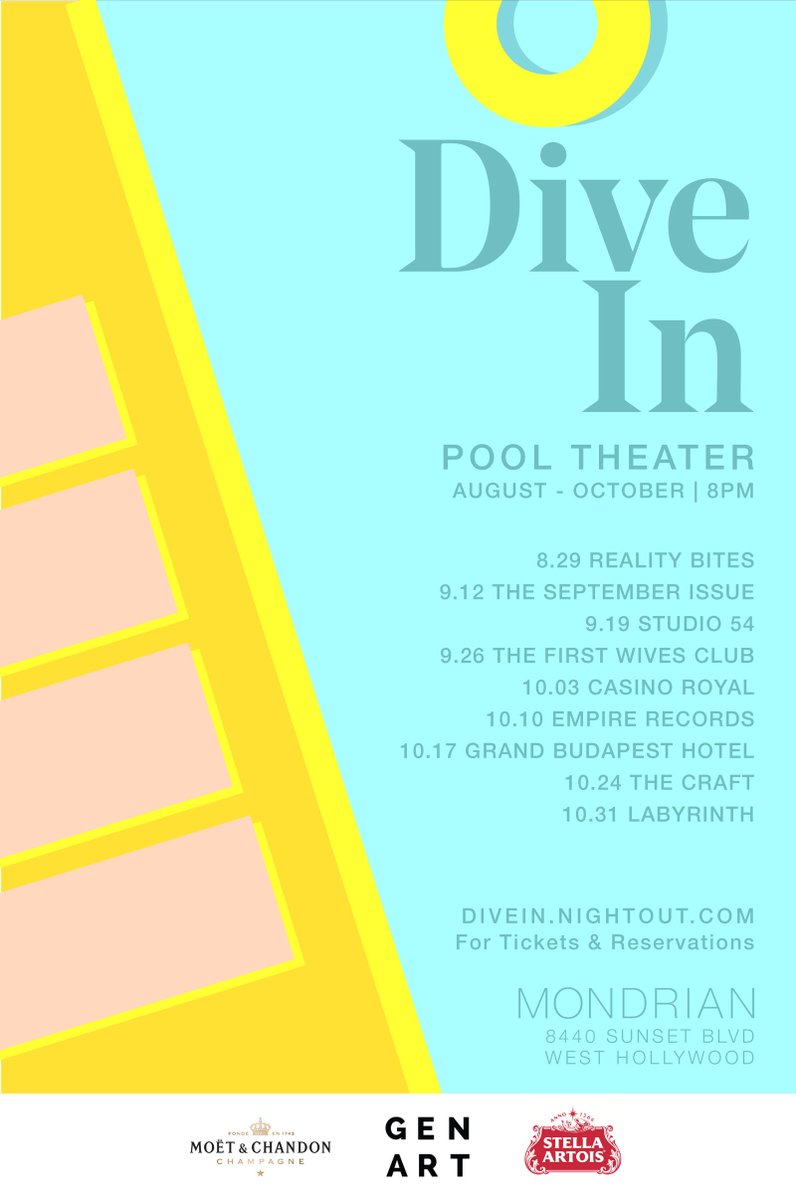 Every Monday, join <a href="/genart/">Gen Art</a> poolside for #DiveInTheater with @MoetUSA &amp; <a href="/StellaArtois/">Stella Artois</a>. RSVP: divein.nightout.com