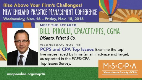 <a href="/BillPirolli/">Bill Pirolli</a> on PCPS and top issues for CPAs, only at #MSCPAMAP16 Register: mscpaonline.org/map16 <a href="/DiSantoPriest/">DiSanto, Priest & Co</a>
