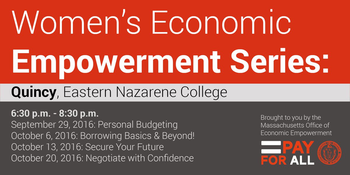 MassTreasury's tweet image. Treasurer Goldberg’s Women&apos;s Empowerment Economic Series will start in @CityofQuincy on 9/29!