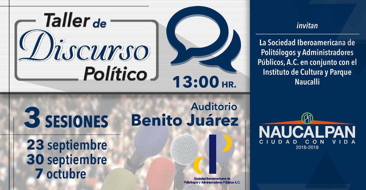 SoySIPAP's tweet photo. Te esperamos el viernes 23 de septiembre en Naucalpan para el taller de discurso político ¡Aprovechalo!
Info por DM https://t.co/cvh6PuH9FA