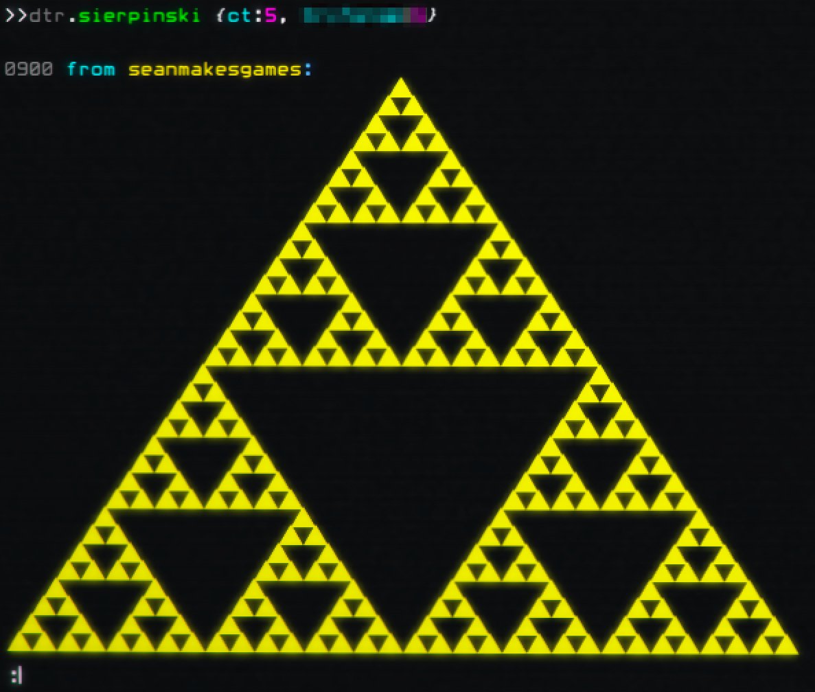 hackmudgame's tweet photo. sierpinski progression is da best #mathrulz #plrmade #gamedev https://t.co/3qq0I4M2DG