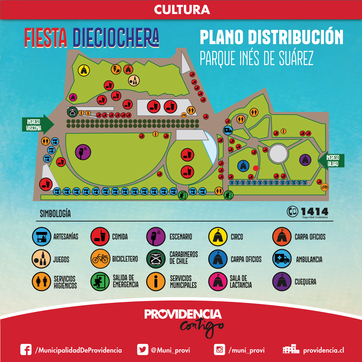 Conoce el mapa de nuestro Parque Inés de Suárez para este #18enProvidencia. Cartelera en providencia.cl/fiestadiecioch…