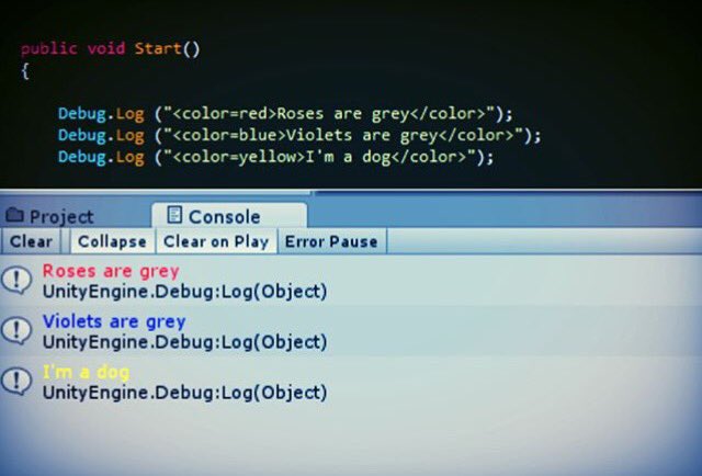 doandaniel's tweet photo. #GameDev Protip: Make your life easier when it comes to #Unity3D debugging and use rich text formatting! #indiedev https://t.co/ire2GNSoTx