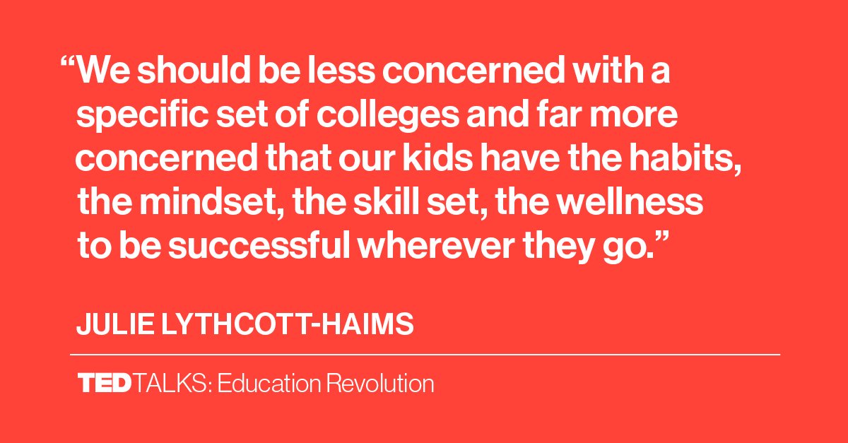 TEDTalks's tweet image. We have an unhealthy obsession with getting kids into college, says @DeanJulie. #TEDTalksPBS t.ted.com/hDzoJ0N