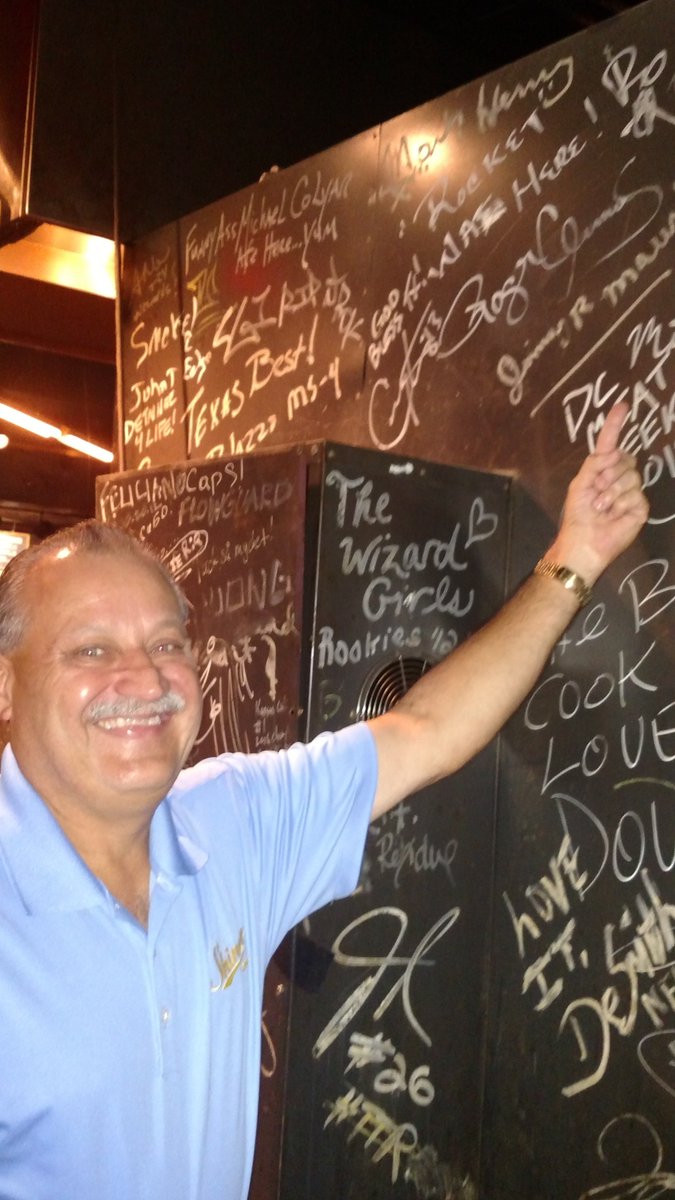HillCountryWDC's tweet photo. SO cool to have Shiner's Jimmy Mauric pointing where he signed the smoker in '14. Right next to #21. #rocketroger https://t.co/XoUuRmAdW3