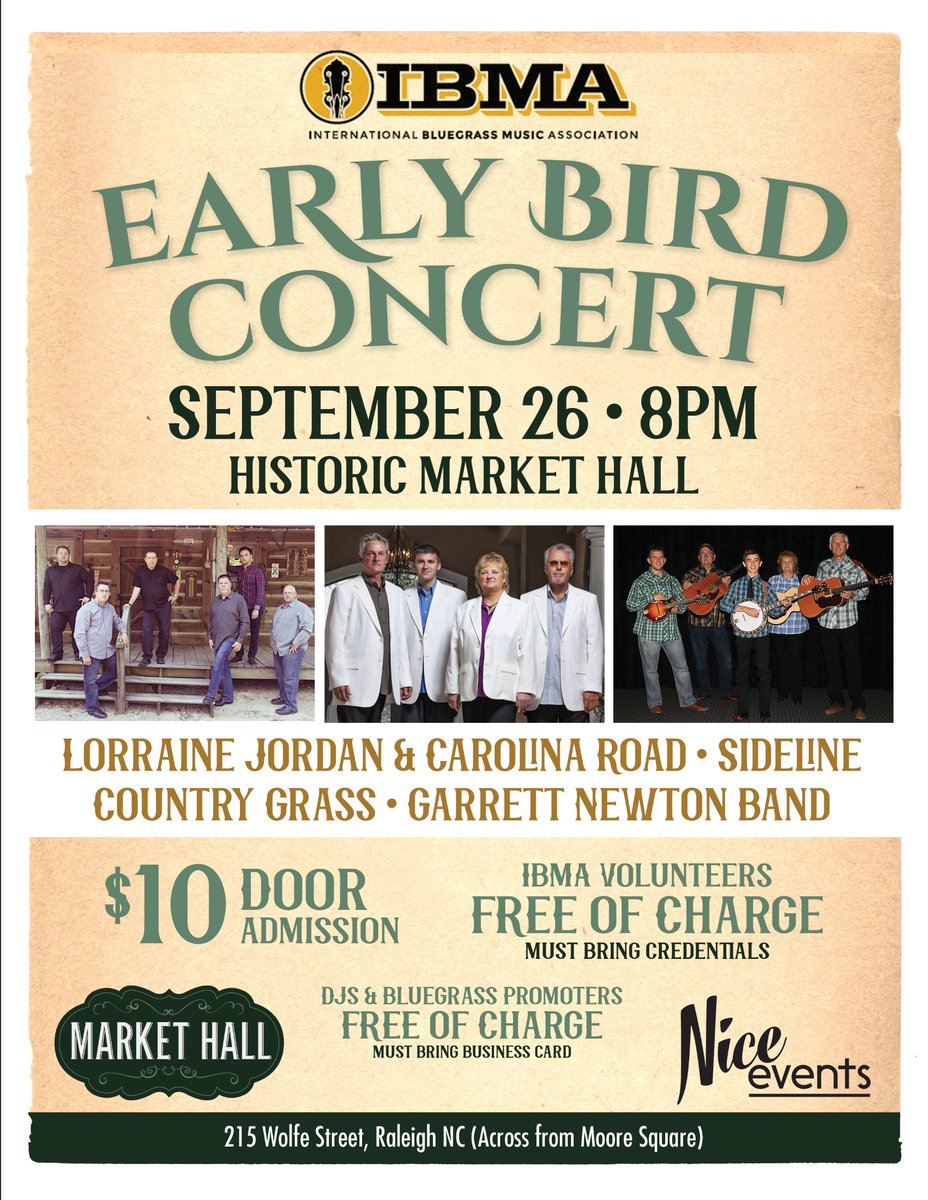 #IBMA #EarlyBird Party at  Market Hall in City Market! 9/26/2016 at 8PM! Stay tuned for more <a href="/IntlBluegrass/">IBMA</a> info!