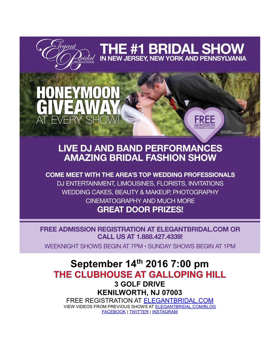 Engaged?  Bridal show tomorrow at 7 pm. 3 Golf Drive, Kenilworth, NJ. GSP X138 #elegantbridal