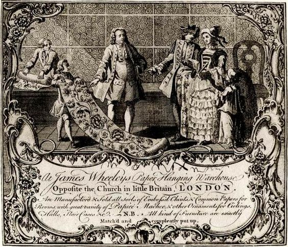 McDermottStudio's tweet photo. 18th C Wallpaper trade cards. A 'Curious sort of imbossd work resembling caffaws' and a 'sort of mock india paper' https://t.co/4AyuyeshSW