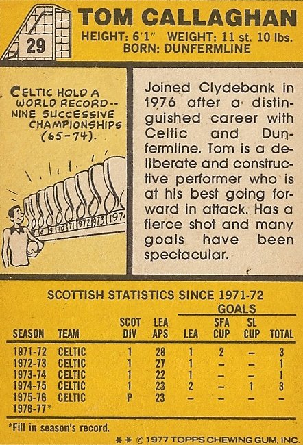 ScotsFootyCards's tweet photo. #TomCallaghan #Clydebank #Topps 1977 https://t.co/c43bmsStha