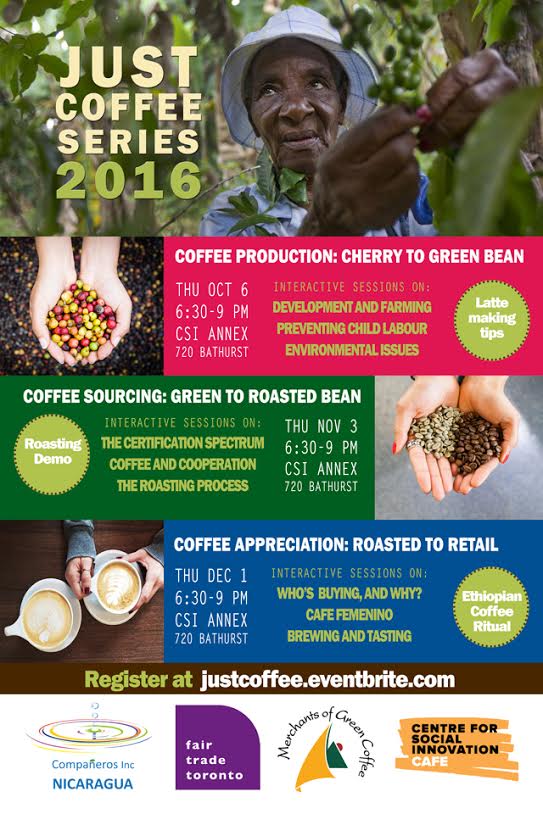TOfairtrade's tweet photo. Coffee is more than the drink I spill on myself in the mornings. Learn why at the just #coffee series starting Oct 6 https://t.co/EnEK1ofxtG
