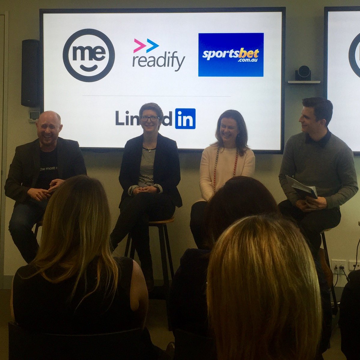 SarahPurches's tweet photo. #EmployerBrandWeek at @LinkedIn with @mebank's very own @Dougiemails &amp; guests from @sportsbetcomau &amp; @readify https://t.co/LWeRmzzQIj