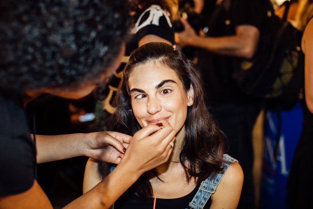 FashionWeek's tweet photo. Seen backstage at @dhlexported's @MarcelOstertag: silly faces and half-up, half-down tresses. #DHLExported #ad #NYFW https://t.co/EI9qWk24bl