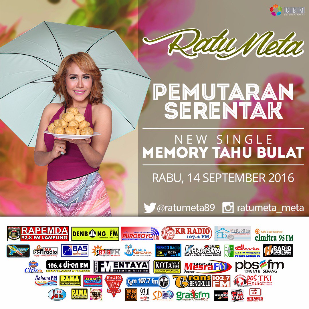 FrencoRadio's tweet photo. Now Saatnya #PemutaranSerentak single terbaru dari @ratumeta89 - Memory Tahu Bulat #FrencoDangdut cc.@CBM_Entertain https://t.co/Qta53G5sOX