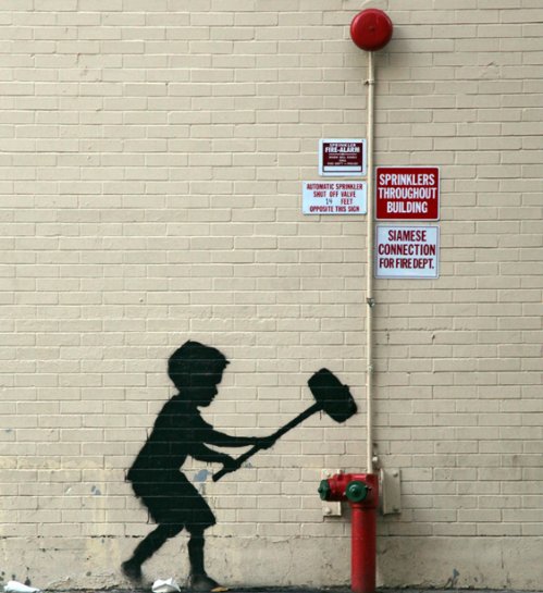 PabloSotoca's tweet photo. #Banksy, el (des)conocido grafitero juega a muchas cosas en la calle, además de al escondite #DepOArte #QueSeJuegue https://t.co/XQIAbfMoag