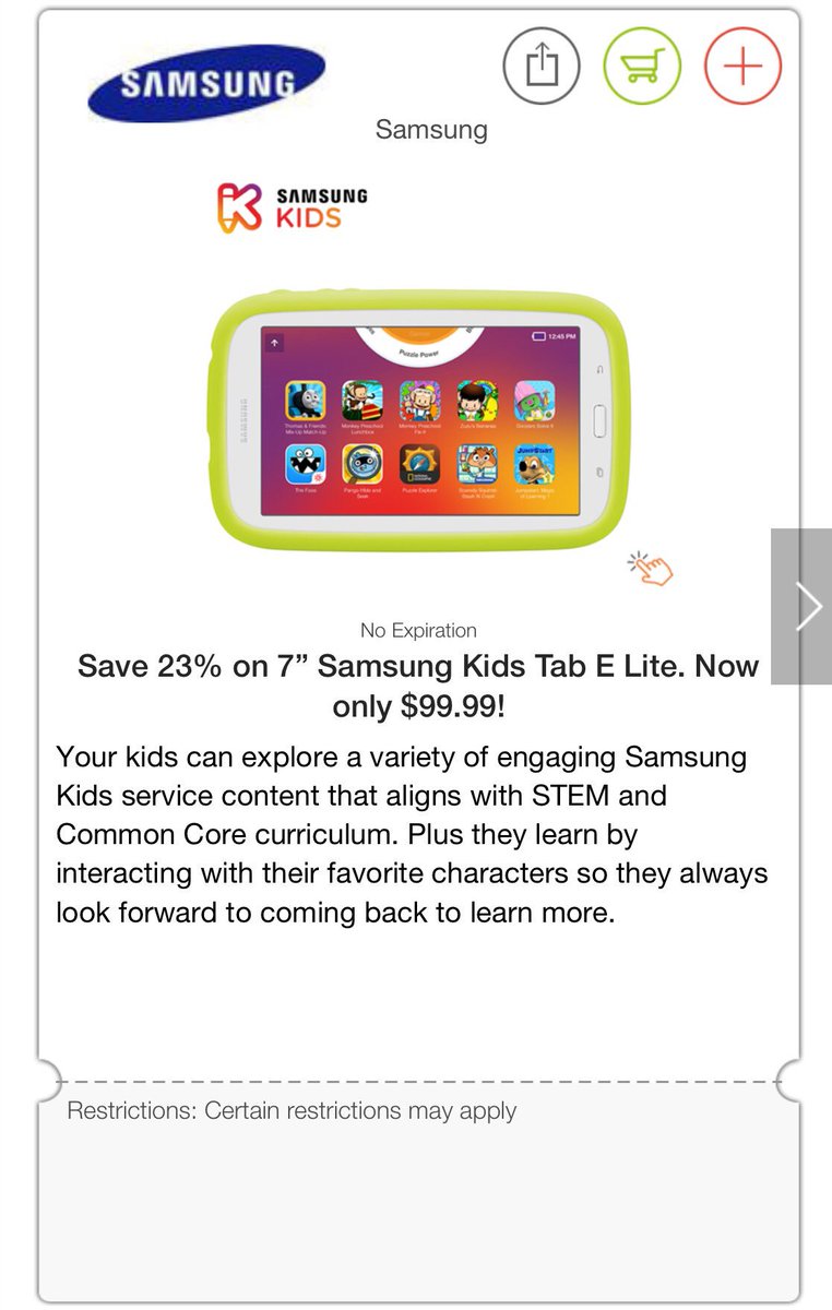 MoMoWallet's tweet photo. Save on this #Samsung Kids Tab E Lite.  #STEM #CommonCore Find more #deals like this in the #MoMoWallet app! https://t.co/LKutYyU0yT