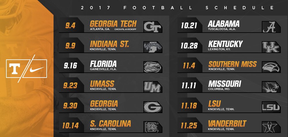 Tennessee Football on Twitter: "The schedule is set for #Team121 ๐๐๐๐โฆ Tennessee Football on Twitter: "The schedule is set for #Team121 ๐๐๐๐โฆ