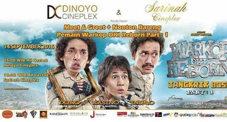 VinoGBastian__'s tweet photo. MALANG!! Sampai jumpa hari ini ya.. Kita #NontonRameRame #WarkopDKIReborn di @dinoyocineplex &amp; @CineplexSarinah https://t.co/pmIsUTYjvo
