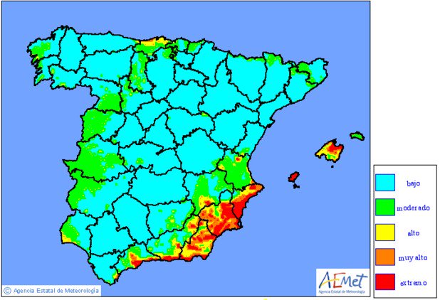 Mapa de niveles de riesgo de incendio previstos. Península y Baleares
🔥🔥🔥🔥🔥🔥🔥🔥🔥🔥🔥🔥🔥🔥