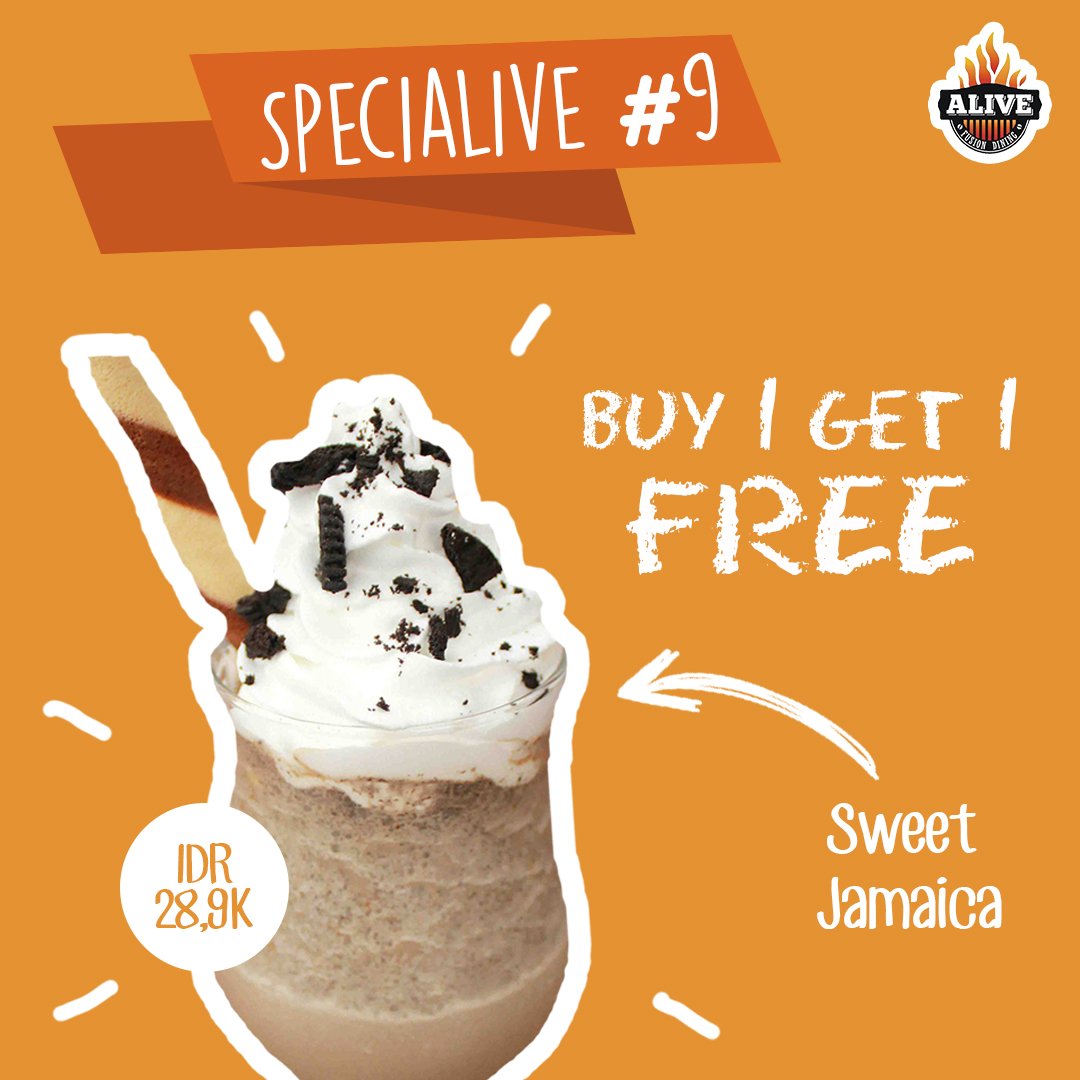 Come and enjoy our Specialive #9! Dapatkan promo Buy 1 Get 1 untuk Sweet Jamaican only 28,9K! #promojogja #cafejogja