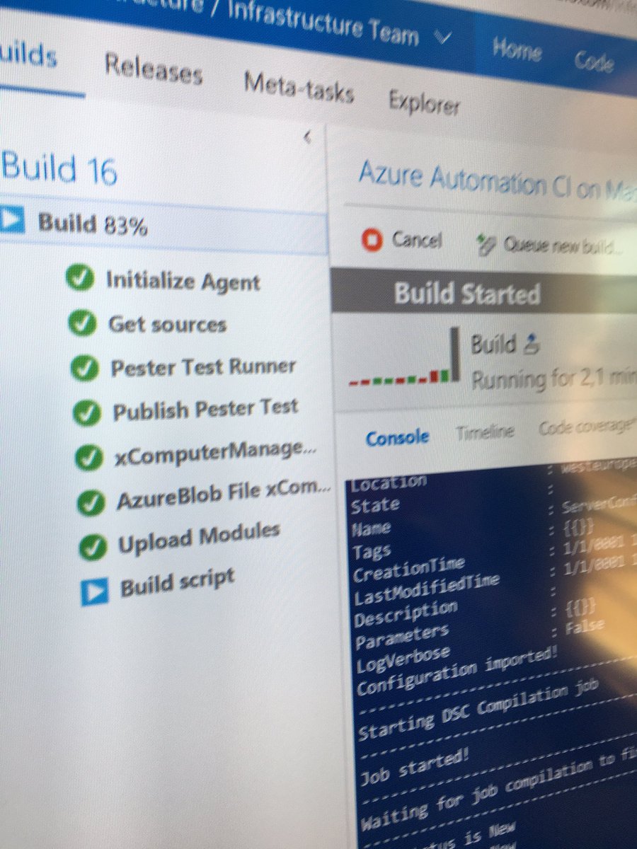 ulfvin's tweet photo. Building #psdsc #powershell release pipeline with #vsts and #azure at customer site is fun! https://t.co/erSLUkM1N8