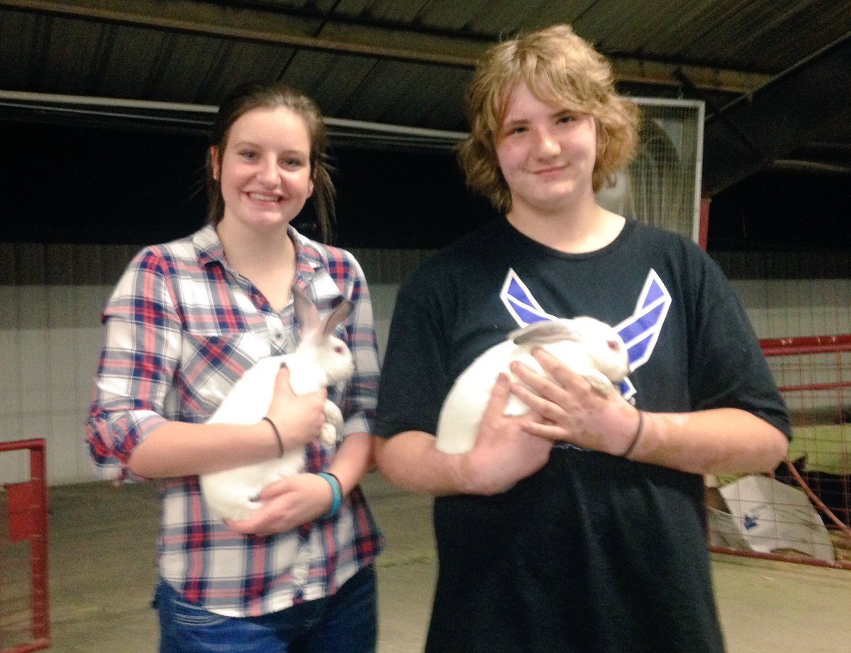 CenterpointFFA's tweet photo. Katlyn &amp; PJ showed rabbits at Clark Co Fair tonight. Congrats to PJ for winning Reserve Champion! @CHSKnightsinfo https://t.co/RobOWdelOu