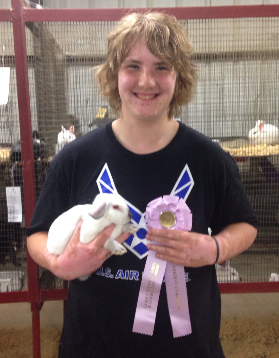 CenterpointFFA's tweet photo. Katlyn &amp; PJ showed rabbits at Clark Co Fair tonight. Congrats to PJ for winning Reserve Champion! @CHSKnightsinfo https://t.co/RobOWdelOu