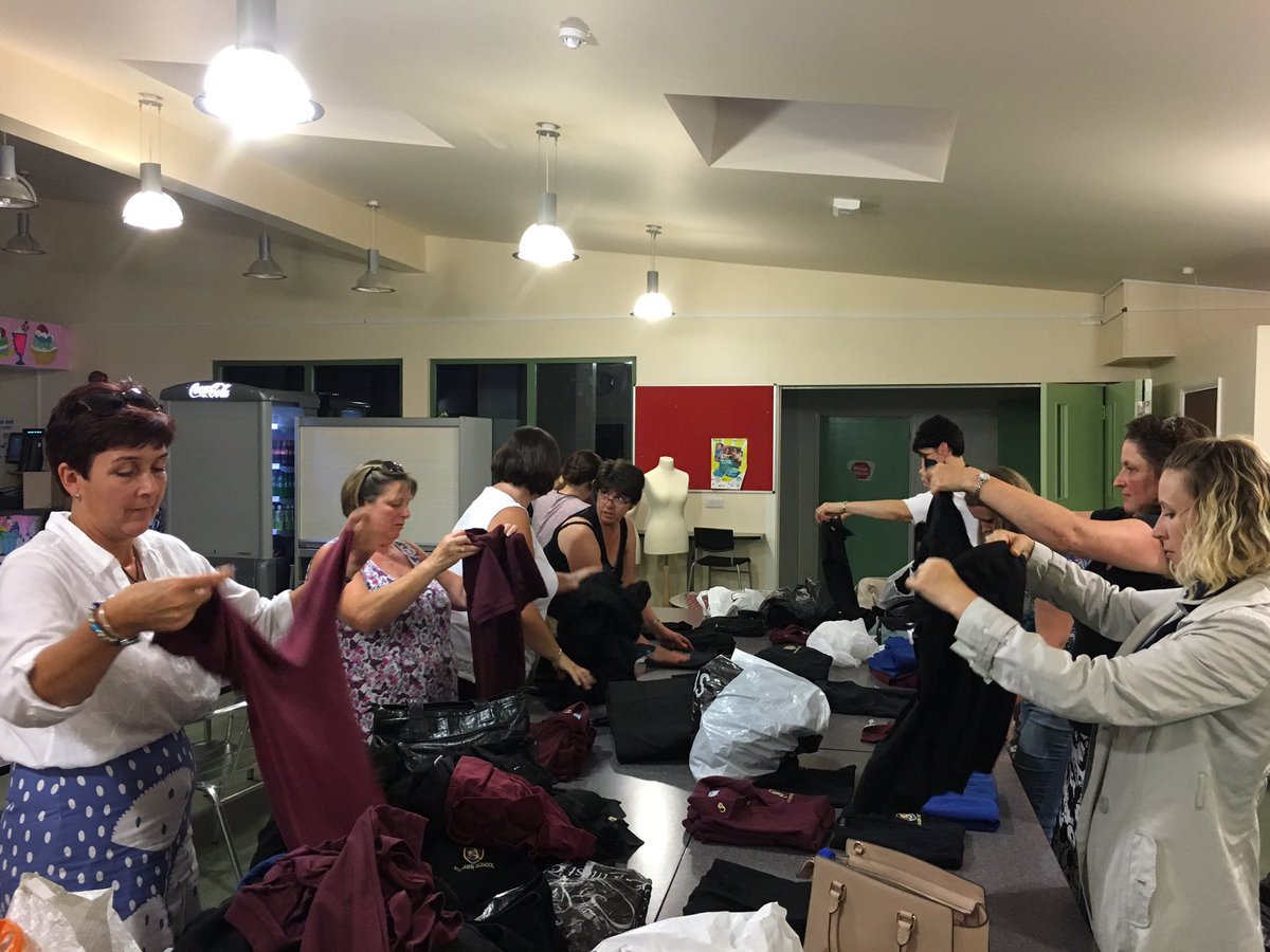 AshlawnPTA's tweet photo. Sorting donated uniform ready for the Uniform Sale on Sat 24th Sept 9:30-11am in the 6th Form Cafe.Plenty of stock! https://t.co/s9h9bDnoXt