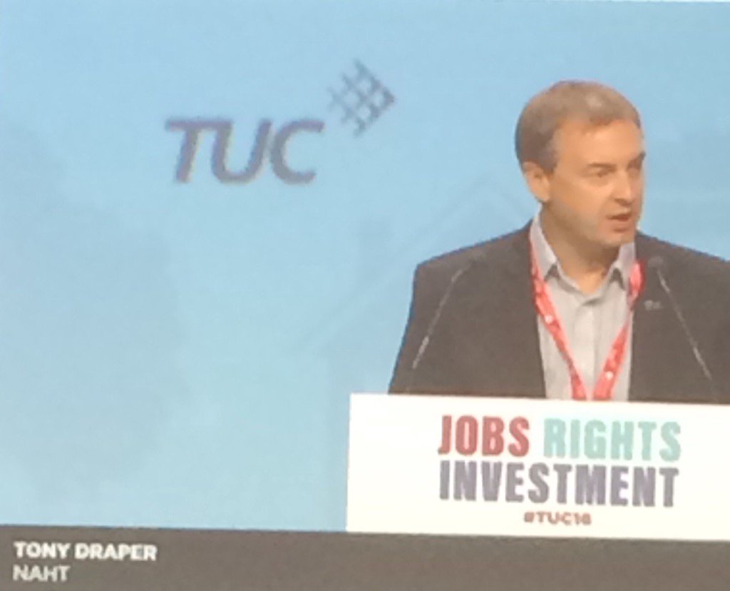 cyclingkev's tweet image. Fourth great speech against grammars at #tuc16 - this one from @TonyDraper12 of @NAHTnews 
#professionalunity