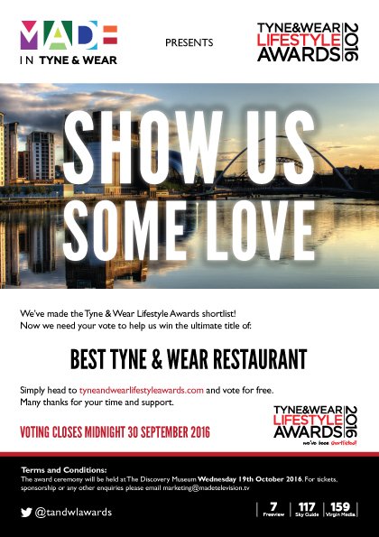Have a mid week treat and visit one of our Shortlisted restaurants! Vote for your fave at tyneandwearlifestyleawards.com
