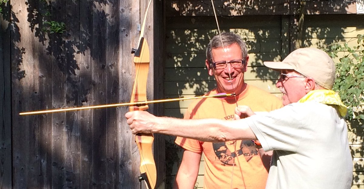 GoldenLaneHouse's tweet photo. Robert's with @andywithersglh doing archery at #BeFree16 @SallyAWarren https://t.co/fSf4l6Pu3h