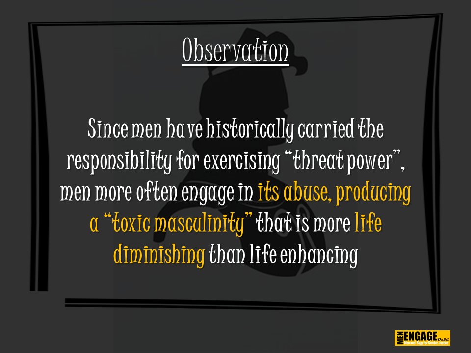 MenEngageDilli's tweet photo. Observation 101: Threat power and its translation in toxic masculinity
#MenEngage #ReflectionOnPowerandPrivilege https://t.co/91haodmEHn