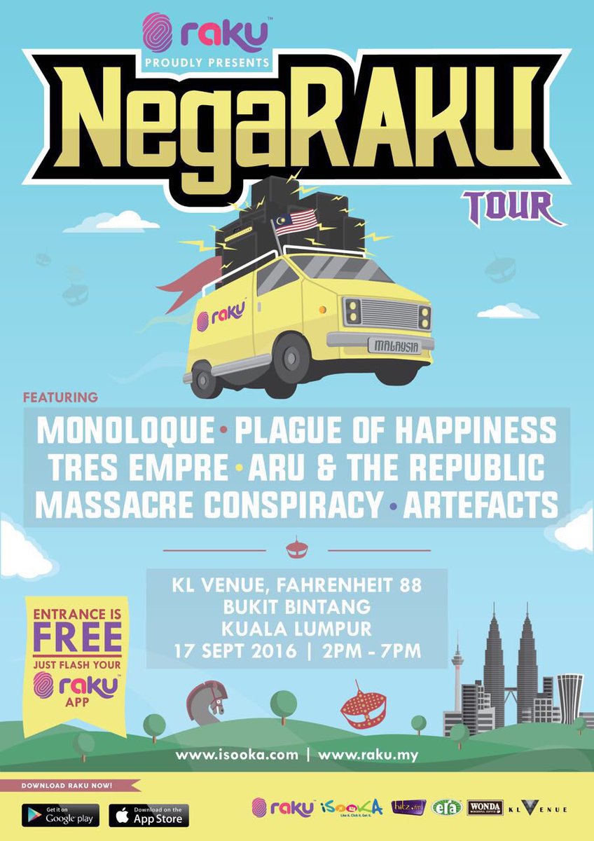 #KL SAT Sept17 NegaRAKU TOUR 2-7pm KLVenue ft. <a href="/monoloQue/">monoloQue</a> ​<a href="/Plaguetweets/">✯Plague Of Happiness✯</a> <a href="/TresEmpre/">Tres Empre</a> <a href="/MC16band/">Massacre Conspiracy</a> <a href="/artefactsband/">ARTEFACTS</a> ​++
