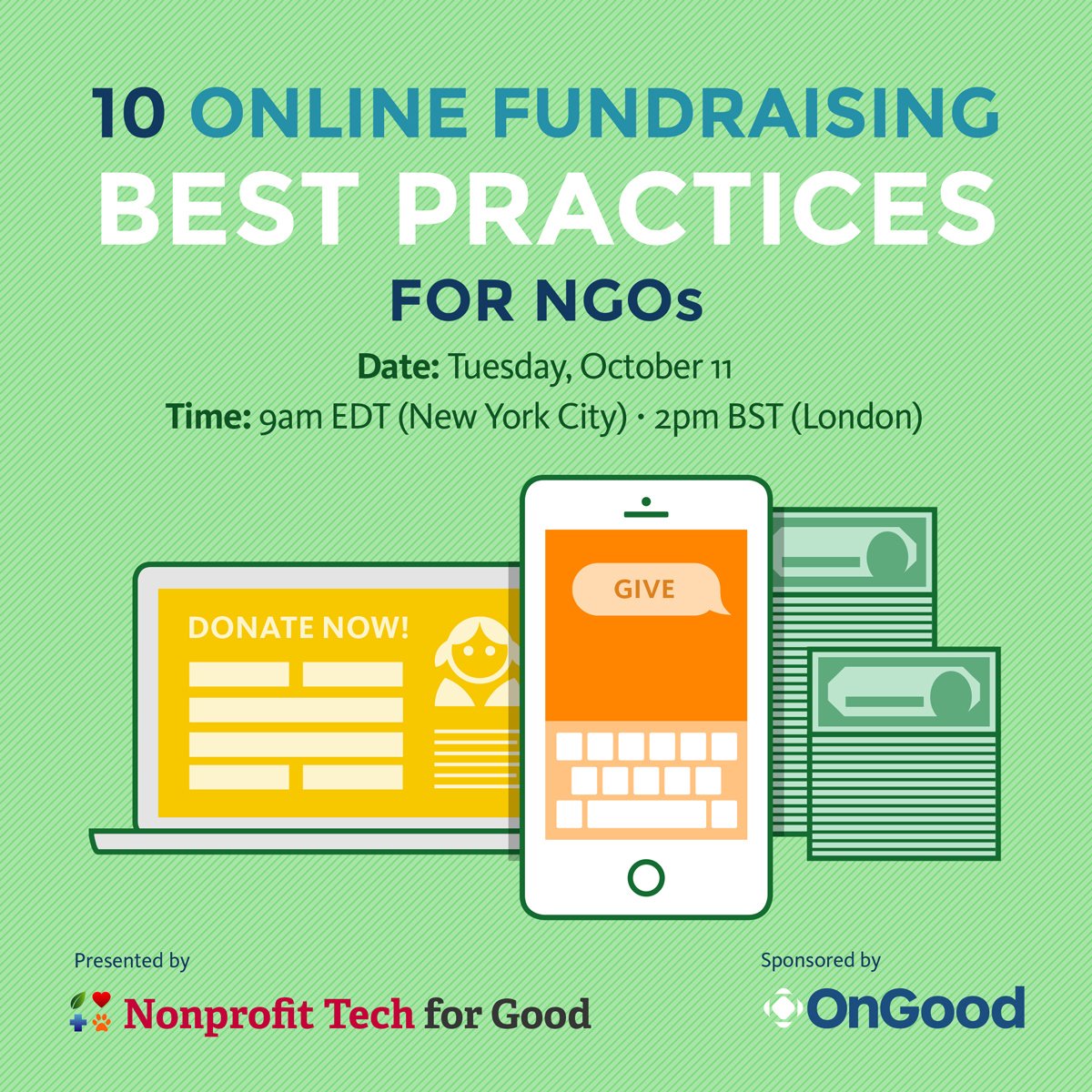 nonprofitorgs's tweet photo. Free Webinar on October 11! 10 Online Fundraising Best Practices for NGOs: https://t.co/frSroChK0b https://t.co/qJo9NHeDE1