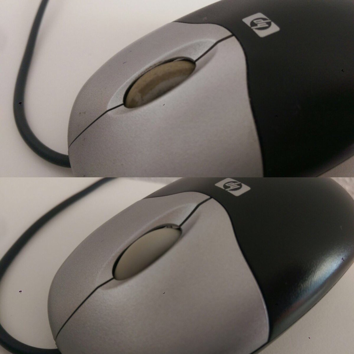 THP_NL's tweet photo. Een muis voor en na reiniging. Zie je het verschil? Door periodiek reinigen blijft het schoon en gaat 't langer mee. https://t.co/e2GeG4EjOL