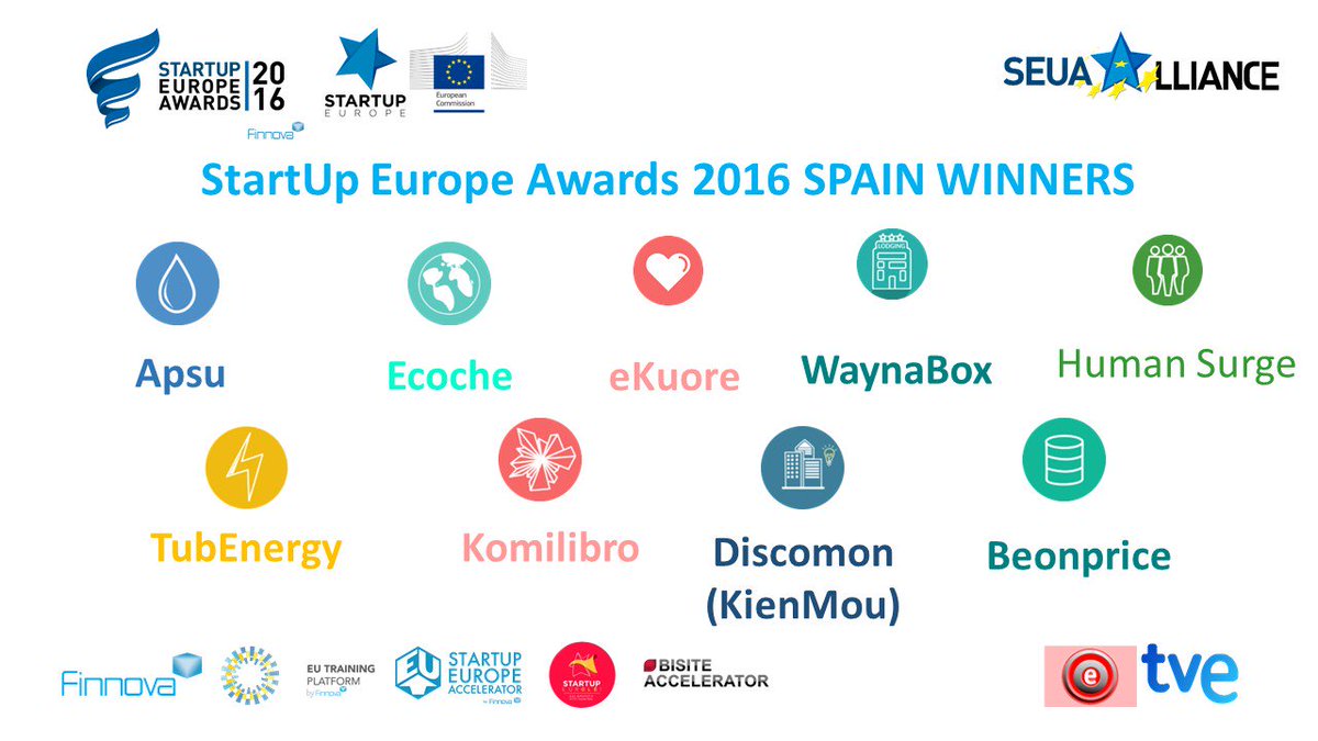 GANADORES <a href="/StartUpEUAwards/">StartUp Europe Awards</a> Spain #SEUA2016 #startups que representarán a España en las finales europeas #Bruselas