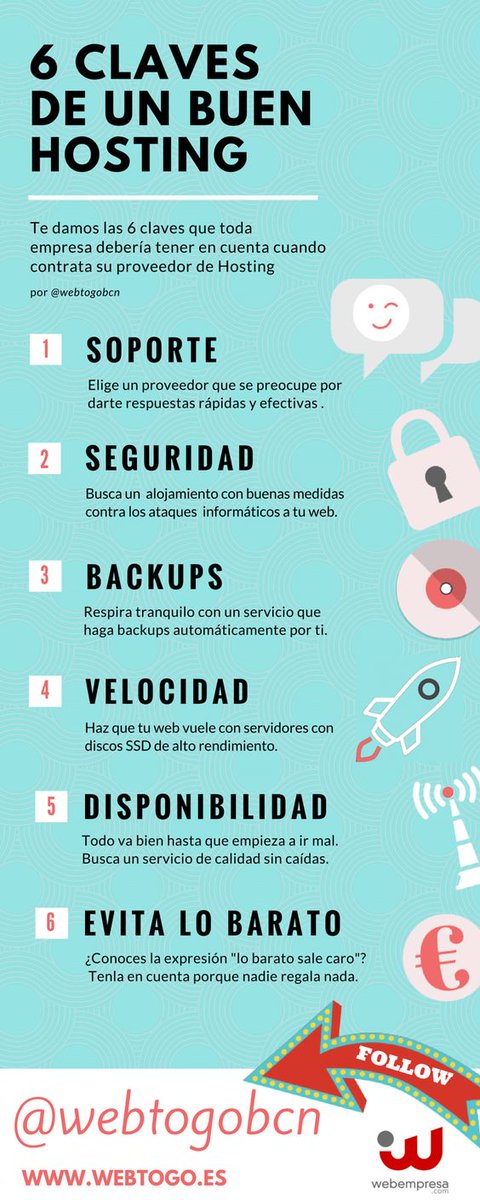 Trend_Consultin's tweet photo. 6 cosas a tener muy en cuenta para elegir un buen #Hosting 💻 #infografia de @webtogobcn https://t.co/M9pjniHtml