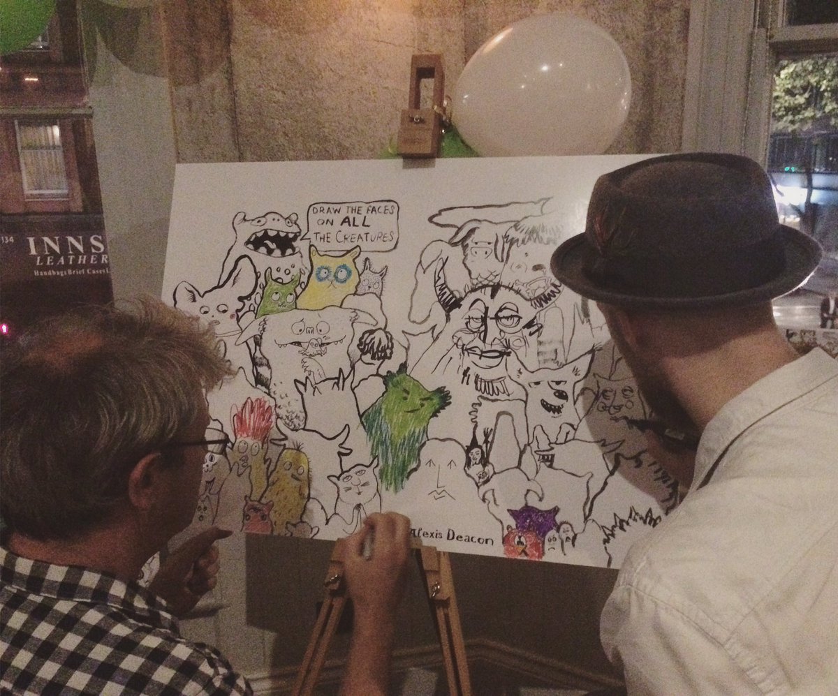 joelestewart's tweet photo. Axel Scheffler and Alexis Deacon drawing it. #MCBDrawIt https://t.co/9fbkiJOcAF