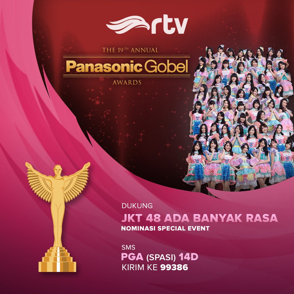 langitRTV's tweet photo. Ngefans bgt sm JKT48? Yuk dukung JKT48 ada banyak rasa di Panasonic Gobel Awards 2016 utk Nominasi Special Event https://t.co/YoMD48wH3w