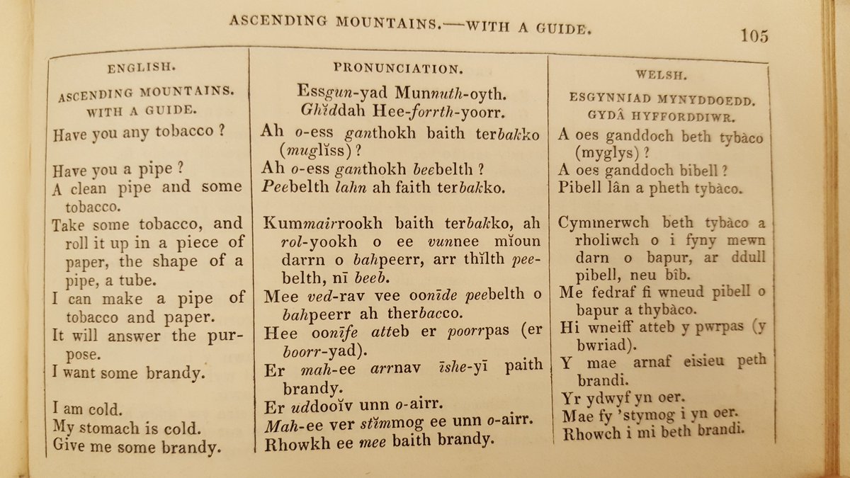 CUSpecialColls's tweet photo. Essential Welsh phrases for the (demanding) Victorian tourist @VisitWales #morebrandy https://t.co/ODZiTsoGC6