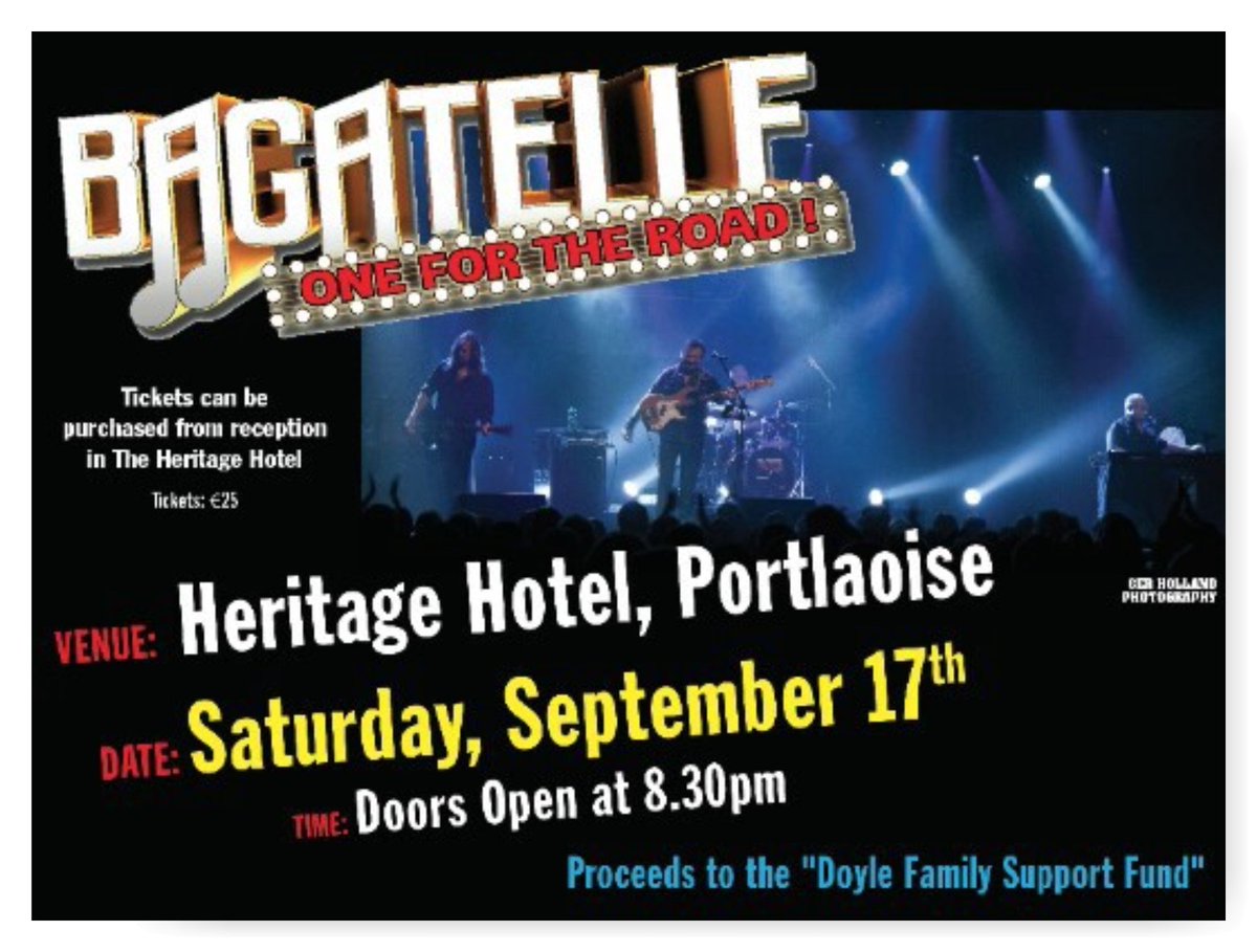 Support_Fund's tweet photo. @Irishmusicfans BAGATELLE in aid of the Doyle Family, Tickets €25 Heritage Hotel Portlaoise or email dfsf@outlook.ie https://t.co/w5rw5sj8FF