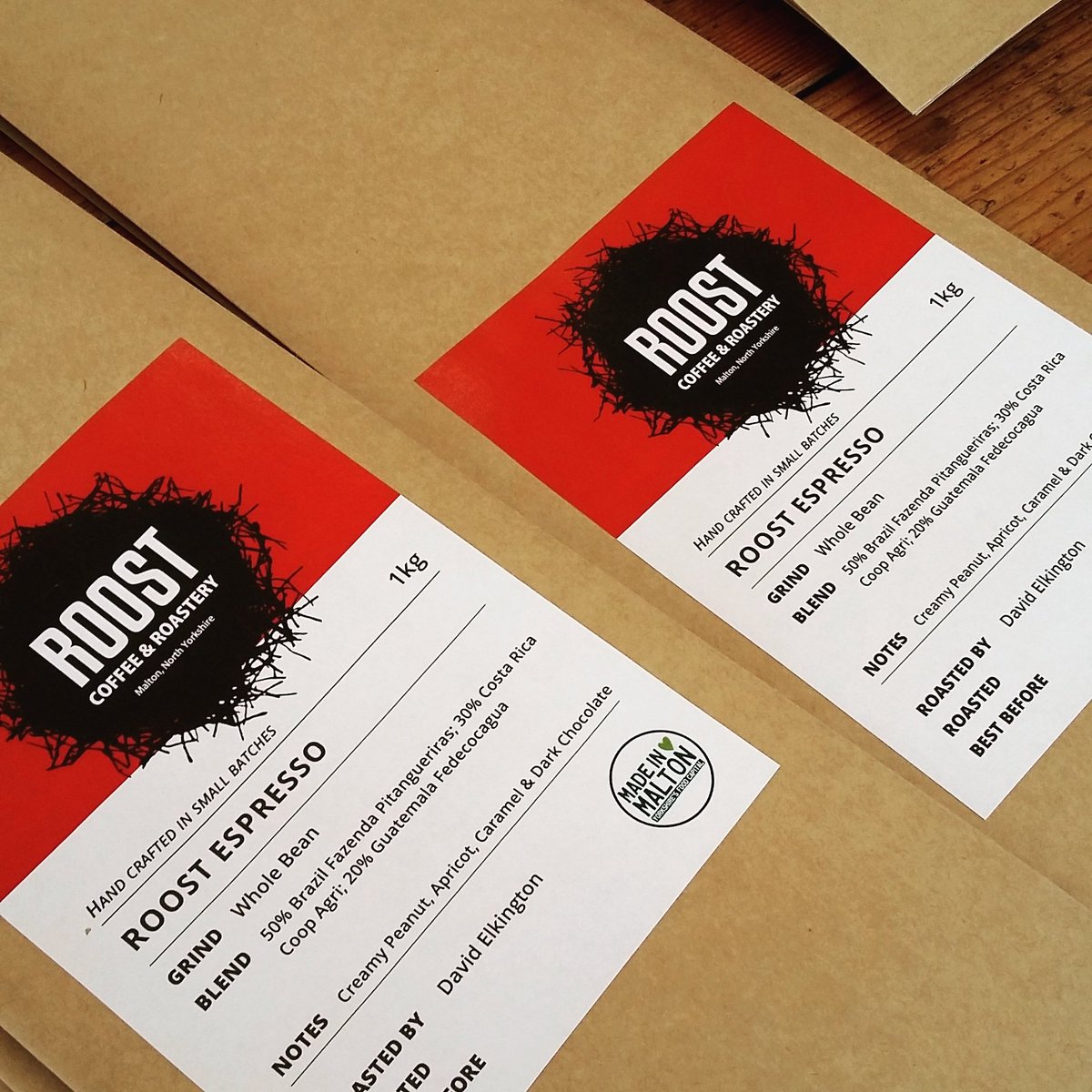 Our Roost Espresso blend has a full body, smooth finish &amp; notes of creamy peanut, apricot, caramel &amp; dark chocolate