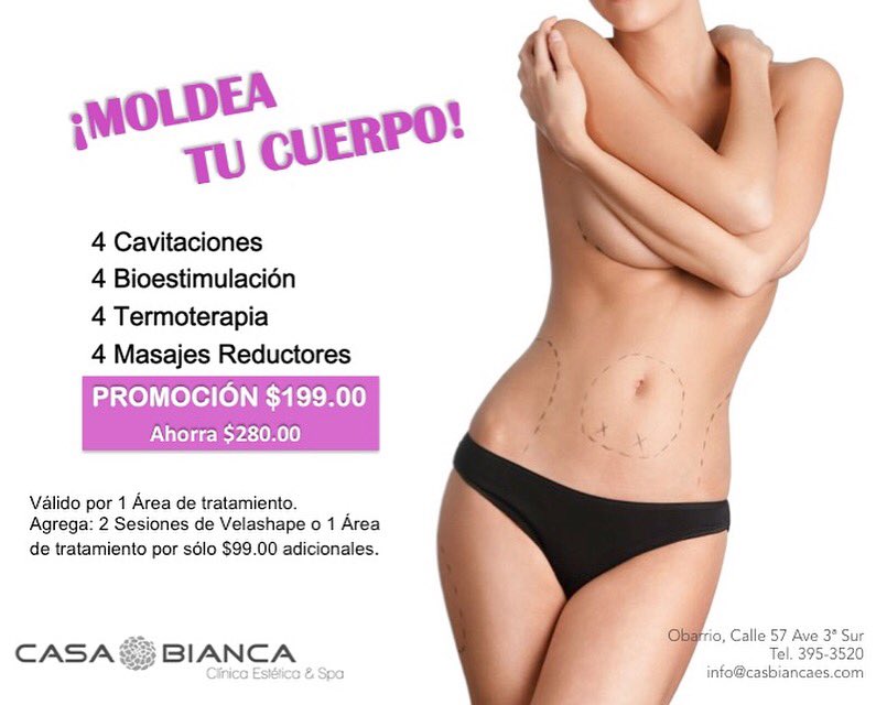 CasaBiancaSpa's tweet photo. Promoción Especial en septiembre,  16 sesiones tratamiento moldeador por sólo $199.00. ¡Te esperamos! https://t.co/KzC9uGUjjD