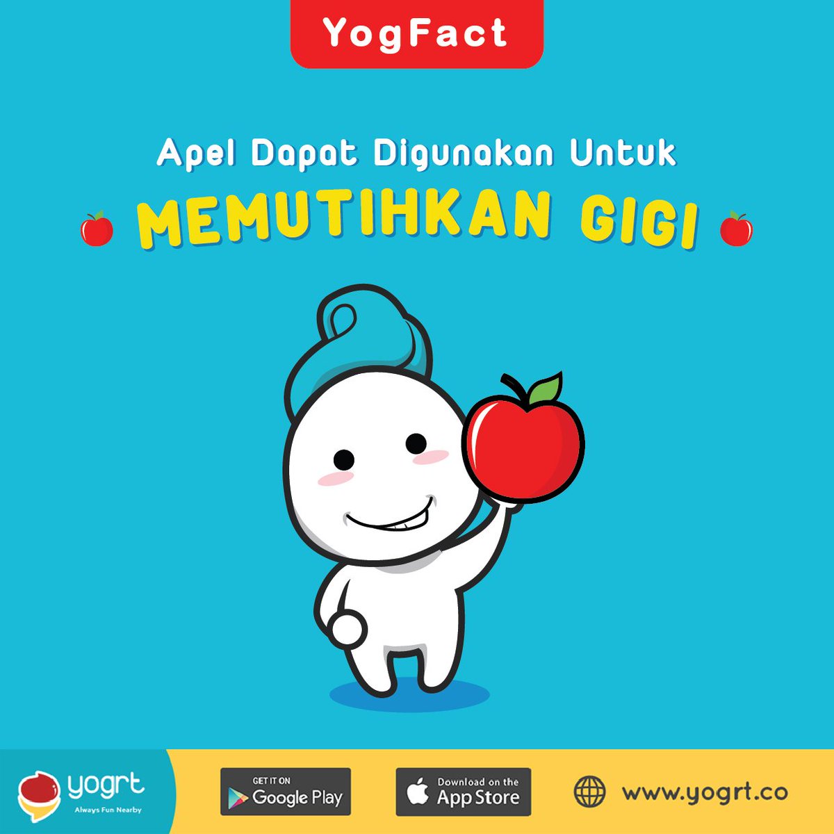 YogrtID's tweet photo. Putihin gigi kamu dengan cuka apel sebagai pengganti pasta gigi ! Murah meriah, lho ! :D #Yogrt #YogFact https://t.co/xtf3NiLGNn